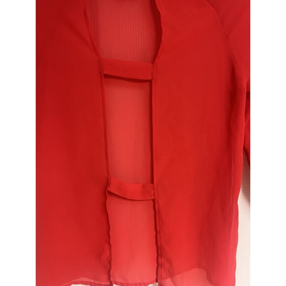 Petticoat Alley Womens XS Sheer Top Cut-Out Back Red 3/4 Sleeve Sexy Blouse - Picture 3 of 4